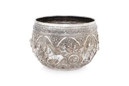 A BURMESE SILVER BOWL WITH SCENES OF BUDDHA