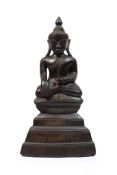 A BURMESE AVA BRONZE FIGURE OF SEATED BUDDHA