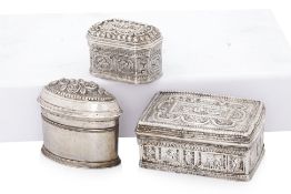 A GROUP OF THREE BURMESE SILVER BETEL BOXES