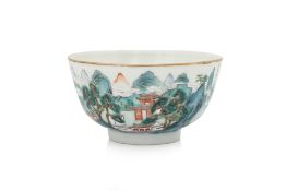 A FAMILLE ROSE BOWL WITH 'LUSHAN WATERFALL' DECORATION