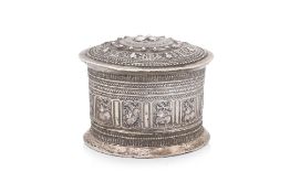 A BURMESE SILVER BOX AND COVER