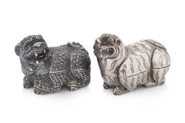 TWO CAMBODIAN LION-FORM SILVER BETEL BOXES