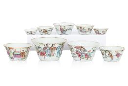 A SET OF NINE FAMILLE ROSE 'WESTERN CHAMBER' PORCELAIN BOWLS