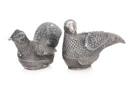 TWO CAMBODIAN BIRD-SHAPED SILVER BETEL BOXES