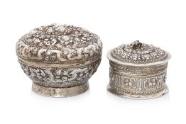 TWO BURMESE SILVER BOXES AND COVERS
