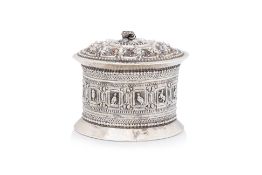 A BURMESE SILVER BETEL BOX AND COVER