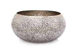 A LARGE LOTUS DECORATED THAI SILVER BOWL