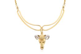 A RUBY AND DIAMOND 'OX' NECKLACE