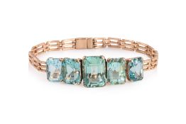 A FIVE STONE AQUAMARINE BRACELET
