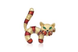 AN ITALIAN ENAMELLED CAT BROOCH BY UNOARRE