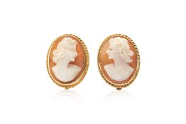 A PAIR OF SHELL CAMEO CLIP-ON EARRINGS