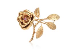 A RUBY 'ROSE TWIG' BROOCH