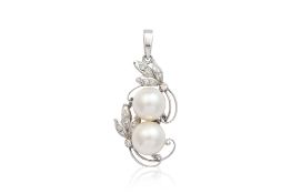 AN AKOYA CULTURED PEARL AND DIAMOND PENDANT