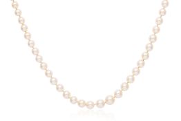 A GRADUATED AKOYA CULTURED PEARL NECKLACE WITH A DIAMOND CLASP