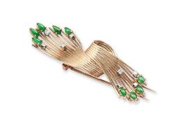 A JADEITE AND DIAMOND 'RIBBON' BROOCH