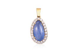 A SAPPHIRE AND WHITE STONE SET 'HALO' PENDANT