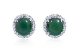 A PAIR OF TYPE A JADEITE AND DIAMOND 'HALO' STUD EARRINGS