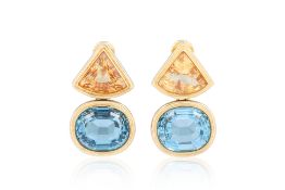 A PAIR OF BLUE TOPAZ AND CITRINE EARRINGS