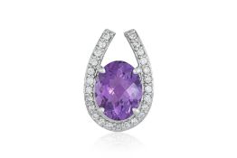 AN AMETHYST AND DIAMOND PENDANT