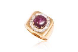 A RUBY AND DIAMOND GENTS RING