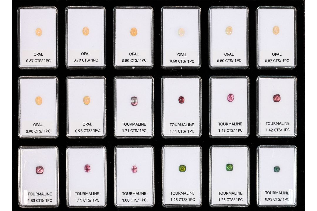 A GROUP OF EIGHTEEN UNMOUNTED OPALS AND TOURMALINES