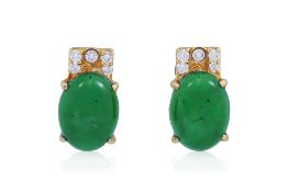 A PAIR OF TYPE A JADEITE AND DIAMOND STUD EARRINGS
