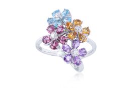 A MULTI GEM AND DIAMOND 'FLOWER CLUSTER' RING