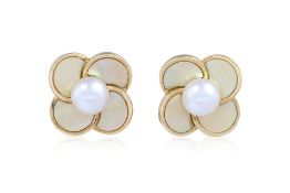 AN AKOYA CULTURED PEARL AND MOTHER OF PEARL STUD EARRINGS BY TASAKI