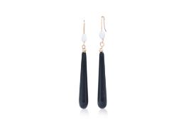 A PAIR OF ONYX AND FRESHWATER CULTURED PEARL DROP EARRINGS