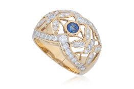 A SAPPHIRE AND DIAMOND HIGH KARAT GOLD RING