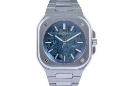 BELL & ROSS - A LIMITED EDITION STAINLESS STEEL BR05 SKELETON BLUE AUTOMATIC WRISTWATCH [FULL SET]