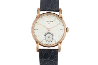 LONGINES - AN 18K ROSE GOLD MANUAL WINDING WRISTWATCH