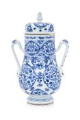A BLUE AND WHITE BALUSTER JAR AND COVER