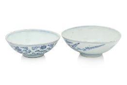 TWO BLUE AND WHITE PORCELAIN BOWLS