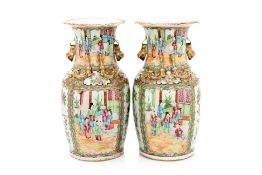 A PAIR OF FAMILLE ROSE MEDALLION CANTON BALUSTER VASES