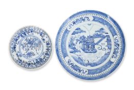 TWO BLUE AND WHITE DISHES