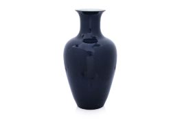 A MONOCHROME-BLUE GLAZED BALUSTER VASE