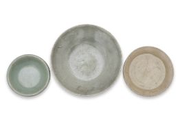 A GROUP OF THREE CELADON GLAZED DISHES