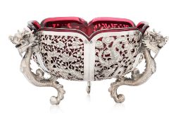 A LARGE CHINESE EXPORT PIERCED SILVER BOWL