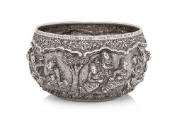 A BURMESE PRESENTATION SILVER BOWL OF MILITARY INTEREST
