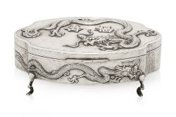 A CHINESE EXPORT OVAL SILVER JEWELLERY BOX