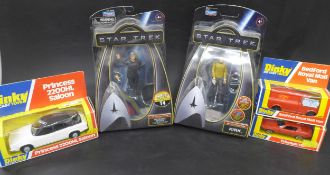 Three Dinky Toys including Bedford Royal Mail van, boxed, and two Playmates Toys Star Trek