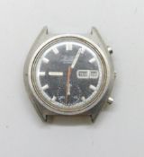 A Seiko Chronograph automatic wristwatch with day/date aperture and black dial, 39mm including