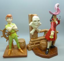 Two Royal Doulton Disney Peter Pan figures; Peter Pan and Captain Hook, 17cm h