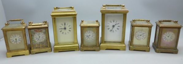 Collection of small and miniature brass carriage clocks, to include