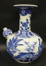 A Qing Dynasty 18th Century Chinese blue and white moonstone vessel, Kendi, hand painted scenes,