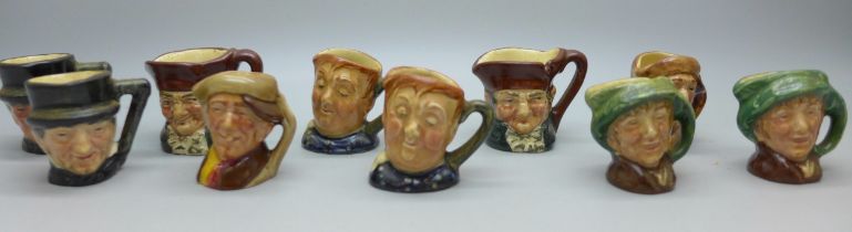Ten Royal Doulton miniature character jugs; Old Charley, 'Arriet, John Peel, 'Arry, and Fat Boy -