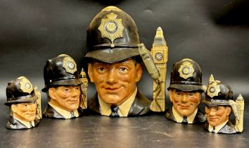 Collection of Royal Doulton The London Bobby character jugs, D6744, to include a large example,