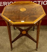 A late Victorian inlaid rosewood octagonal centre table