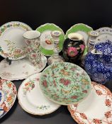 A collection of china to include a pair of candlesticks, Carlton Ware vase, assorted plates, etc. *